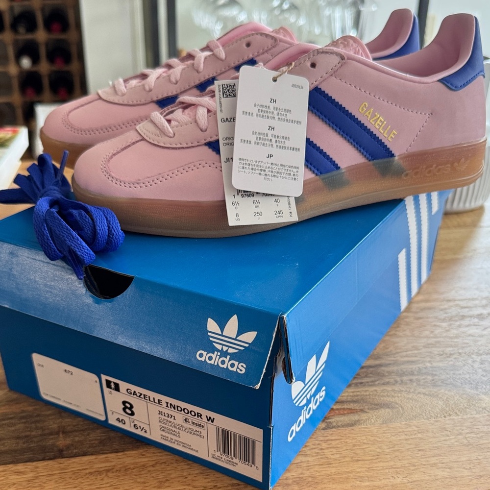 Adidas Gazelle Indoor Pink with Blue Accents Size 8 NEW